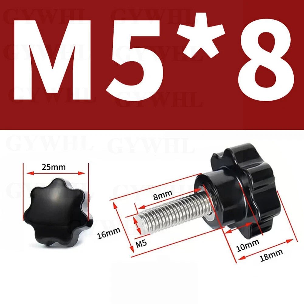 Stainless Thumb Screws Hand Knob Grip Bolts Black Plastic Hexalobular Star Head - HomeDIYer