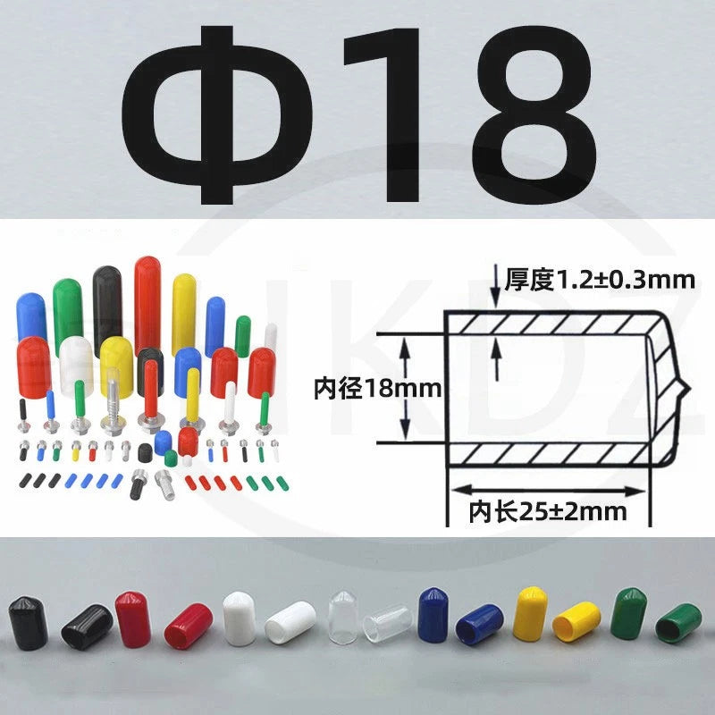 PVC End Caps for Screws, Bolts, Rods, Tubes & Cables – Thread Cover Protector, Rubber Plastic Caps (12-114mm, Multiple Colors)