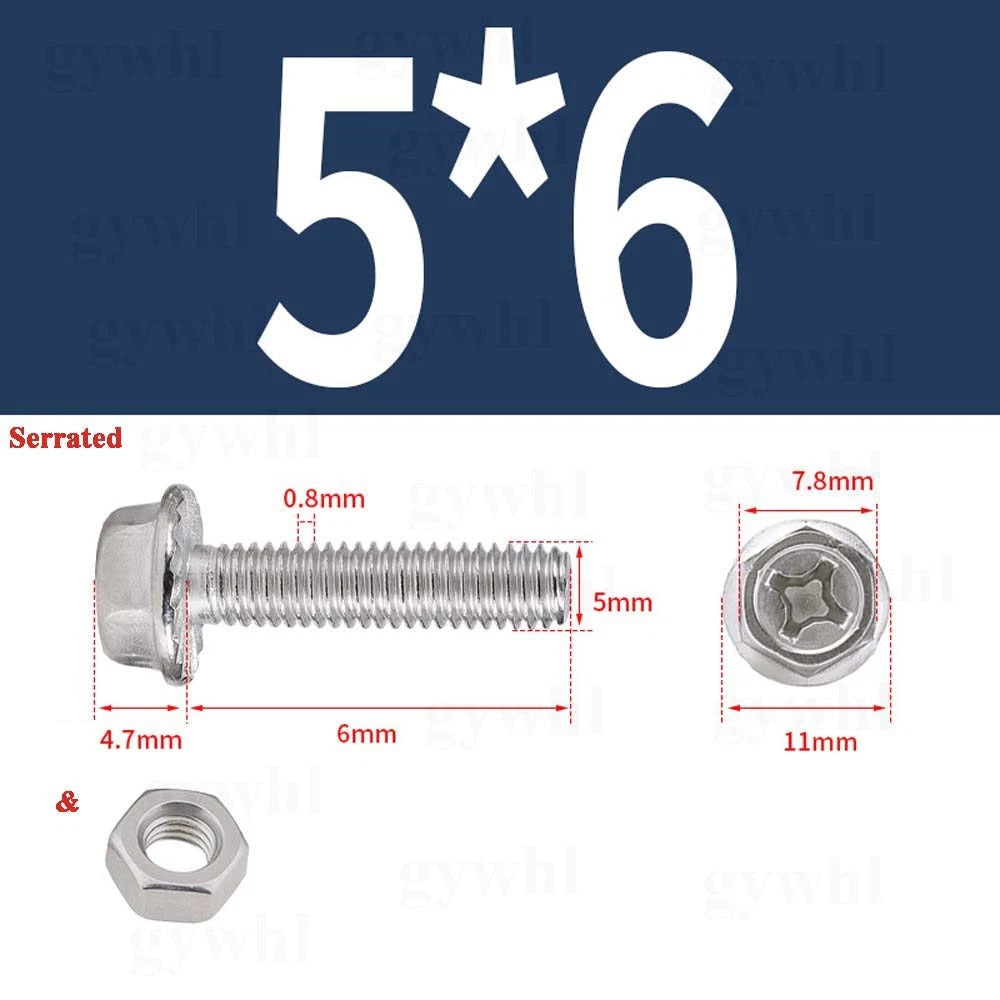 Phillips Hex Flange Bolts with Hex Nuts — Serrated & Smooth, M3–M8