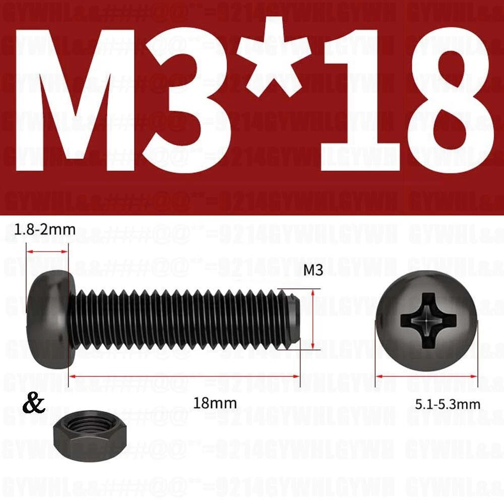 Black Pan Head Phillips Machine Screws + Hex Nuts Set – A2 Stainless Steel, M2 to M10
