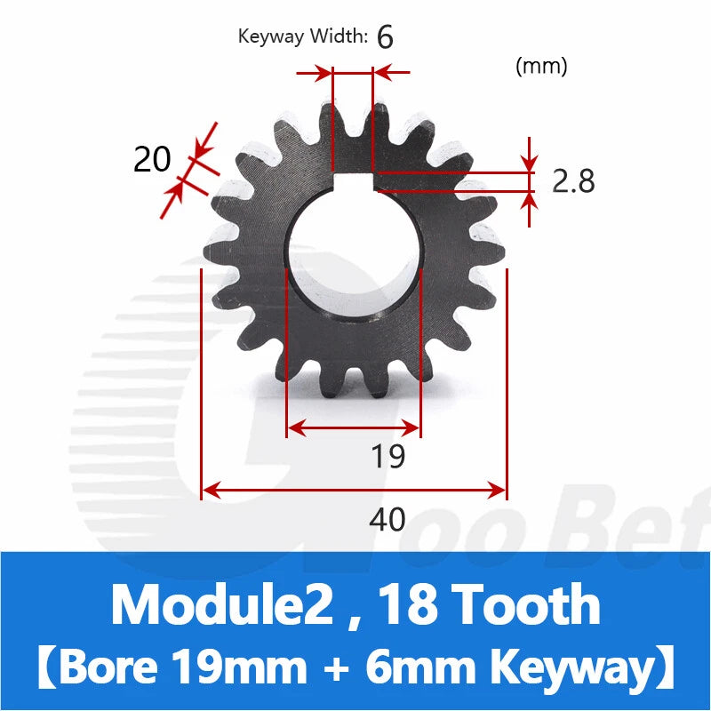 Spur Gear C45 Steel Black Oxided Module 2 Pinion 12-30 Tooth Keyway 10-32mm Flat