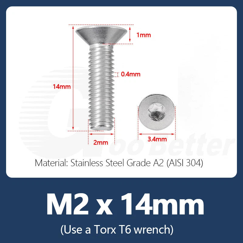 M1.4–M12 Torx Countersunk Machine Screws – A2 Stainless Steel, DIN 965 (3–100mm)