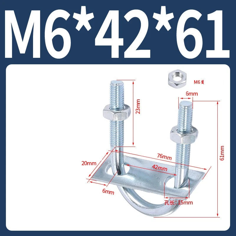Round U-Bolts Sets Steel 16mm-219mm Inner Width M6 M8 M0 M12 with Nut, Plate