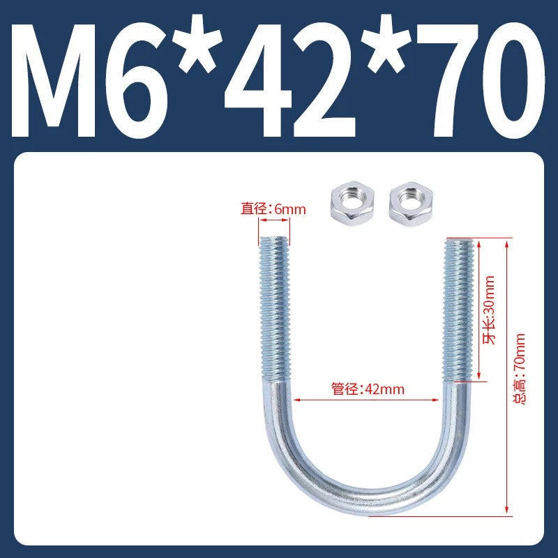 M6 M8 M10 M12 U Bolt With 2 Hex Nuts Zinc-Plated U-Bolts Clamp Pipe Tube Metric