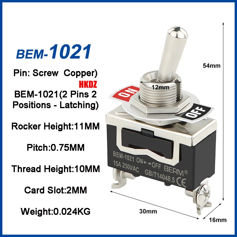 Heavy Duty Toggle Switch — 2/3 Position SPST DPDT, BEM & E-TEN Series, Pin or Screw Terminal