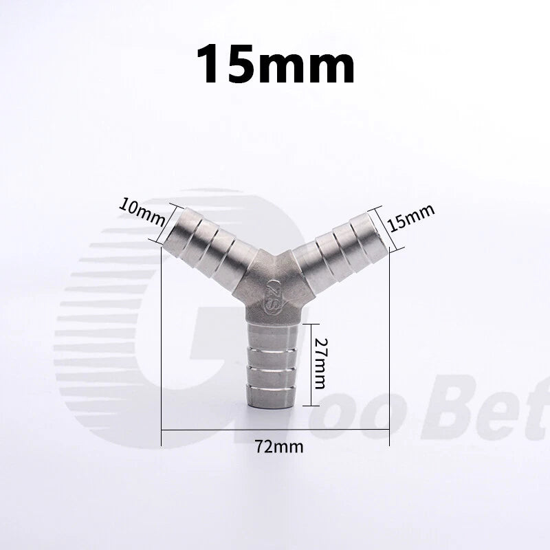 Stainless Steel Barbed Hose Connector — T-Piece & Y-Piece, 6mm–25mm