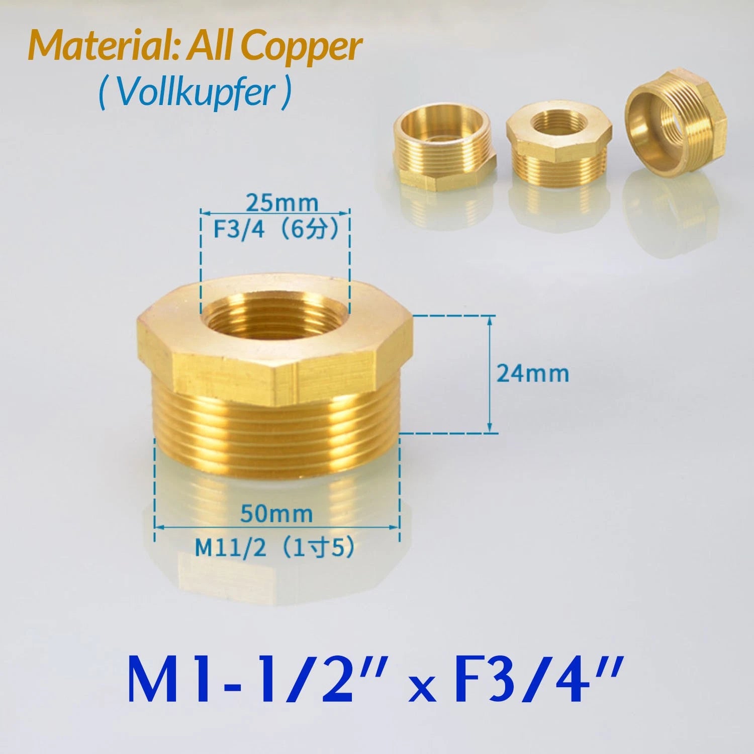 BSP Brass Reducing Hexagon Bush — Male to Female Thread Pipe Fittings