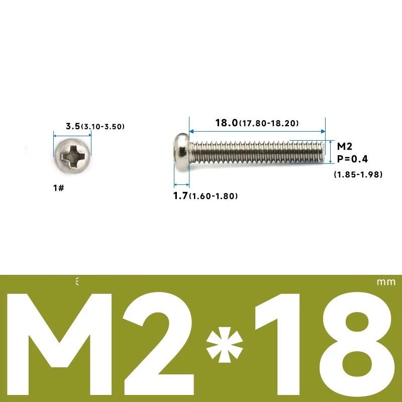 M1–M2.5 Pan Head Phillips Machine Screws – A2 Stainless Steel (304), Fully Threaded - HomeDIYer