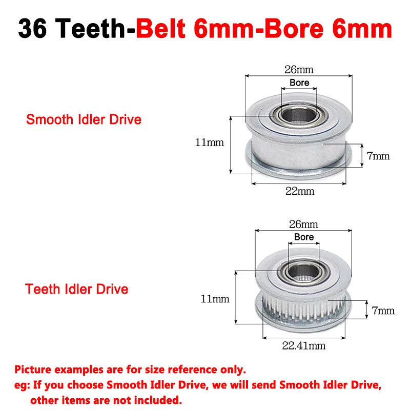2GT Smooth-Tooth Idler Pulley 16Tooth - 40Tooth Bore 3mm 4mm 5mm 6mm 7mm 8mm