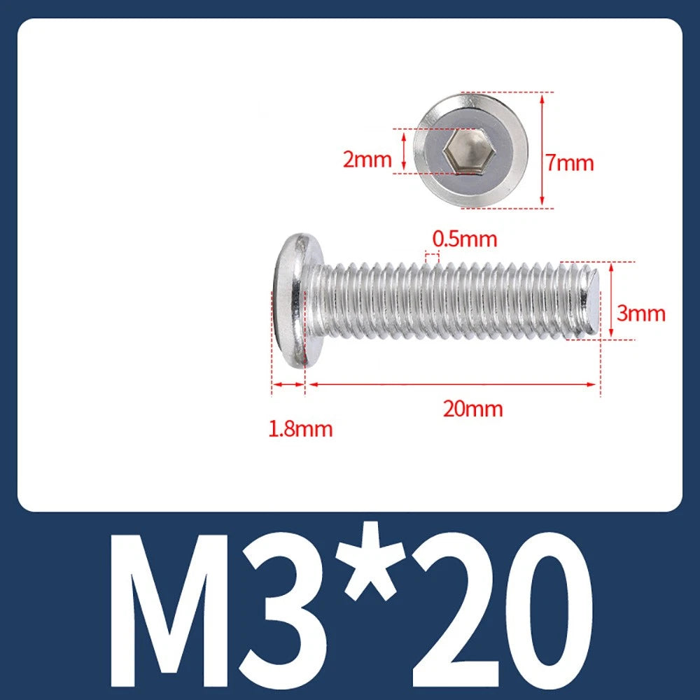 M2 M3 M4 Flat Round Head Hex Socket Screws – A2 Stainless Steel, Fully Threaded (3–50mm)