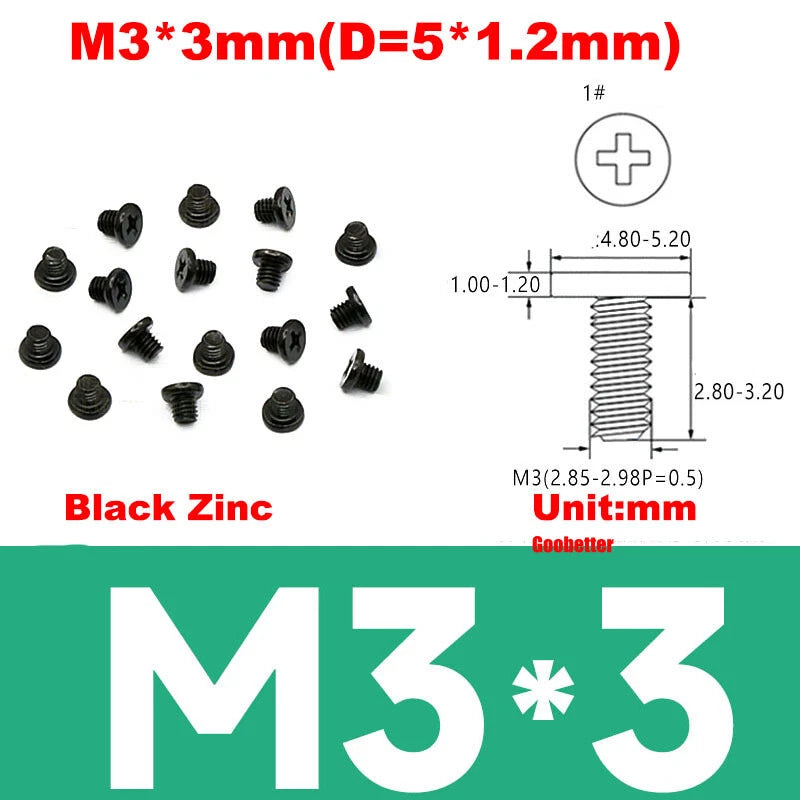 CM2/CM2.5/CM3/CM4 Ultra Thin Wafer Flat Head Phillips Screws – For Laptop & Computer Repair (M2–M4)