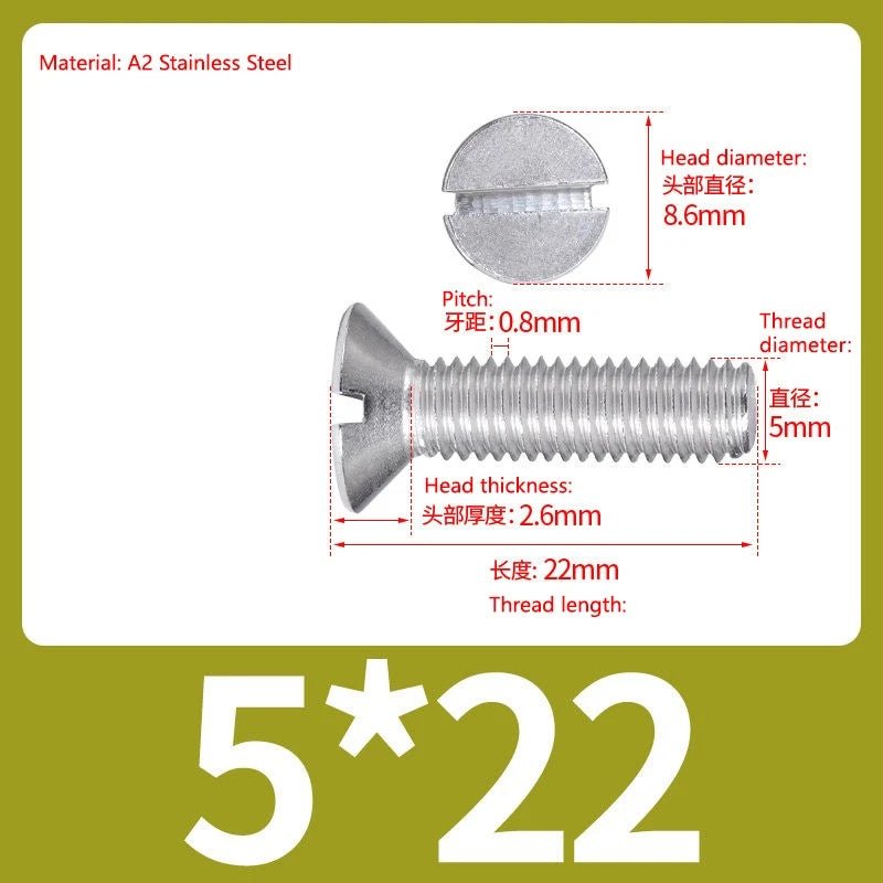 A2 Stainless Steel Slotted Countersunk Screws DIN 963 | M4 M5 M6 - HomeDIYer