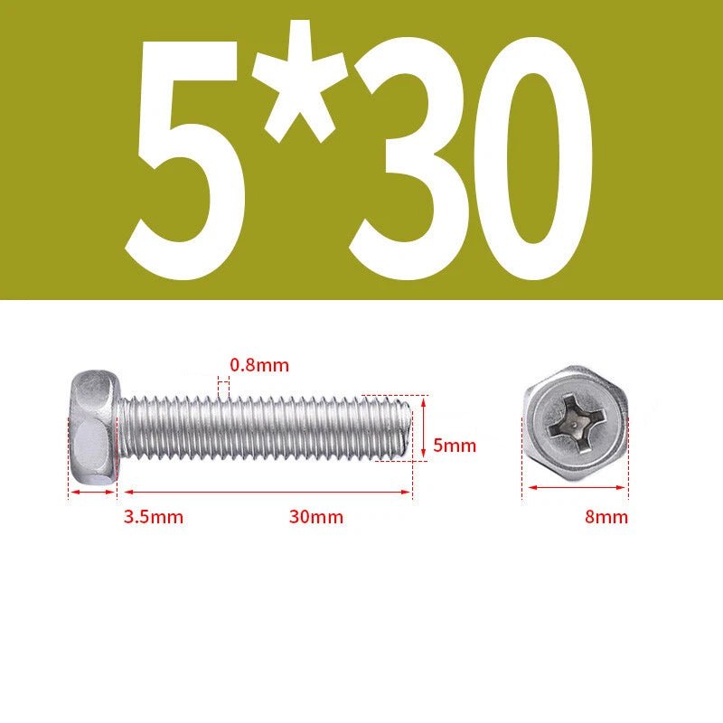 A2 Stainless Steel Hex Head Machine Screws – M3 M4 M5 M6 M8, Fully Threaded (304 Grade) - HomeDIYer