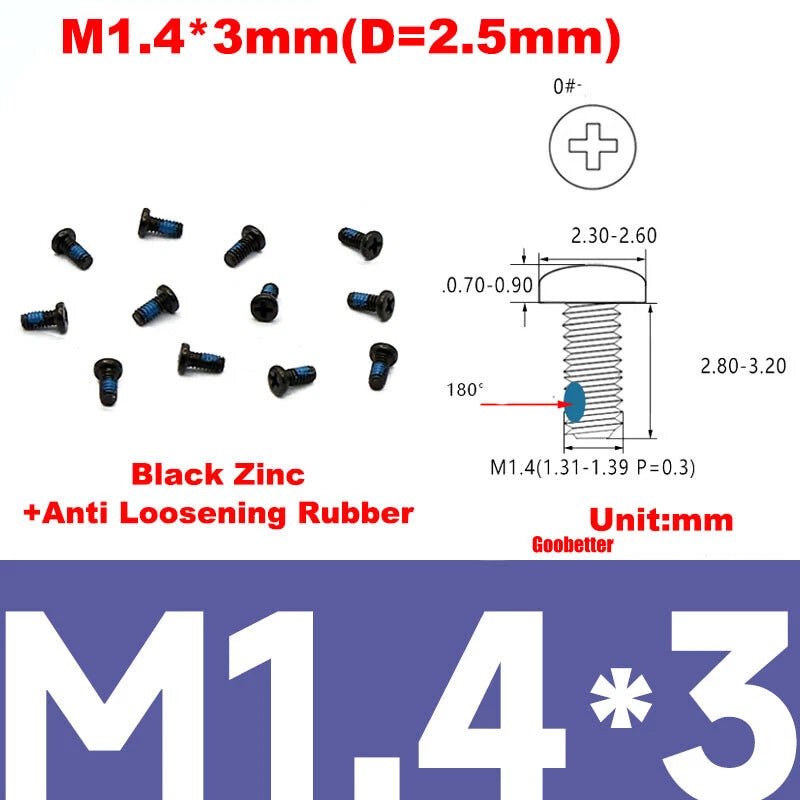 Phillips Pan Head Machine Screws M0.8 M1 M1.2 M1.4 M1.6 M1.7 — Cross Round Head Bolts, Multiple Coatings - HomeDIYer