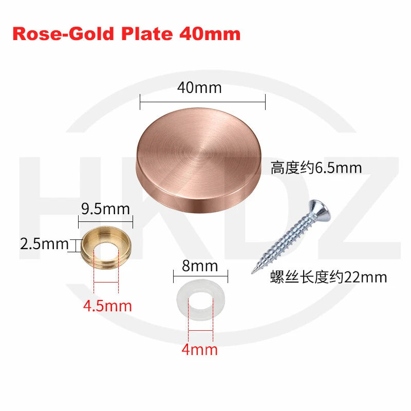 Stainless Steel Mirror Screw Cover Caps – Decorative Disc Plates for Glass, Mirrors & Furniture (16-50mm, Flat/Dome, Silver/Gold/Black/Rose Gold)