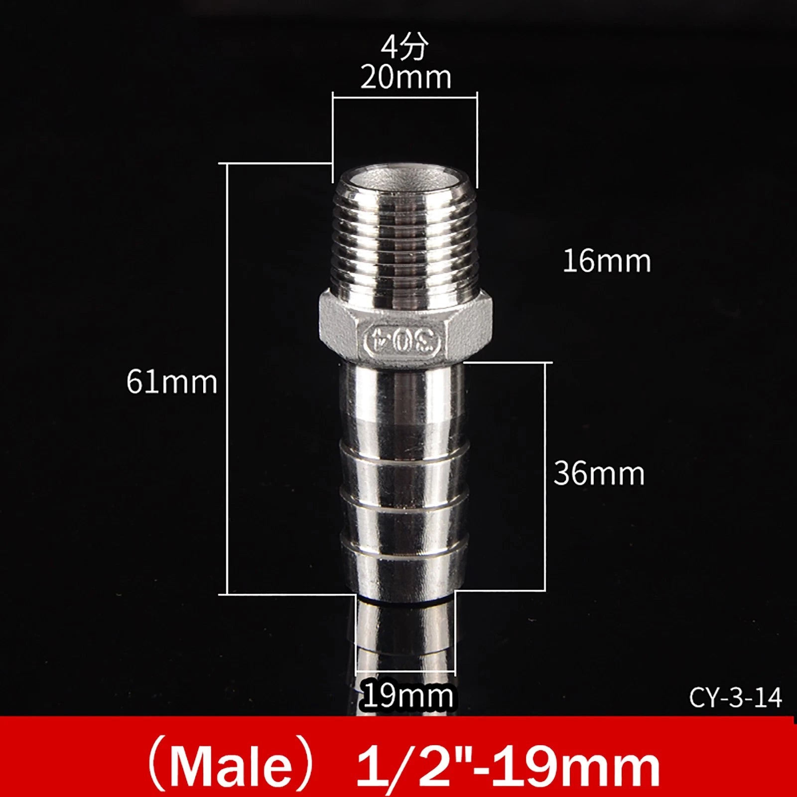 BSP Male Taper Thread x Hose Tail Adapter Fittings — Stainless Steel 304