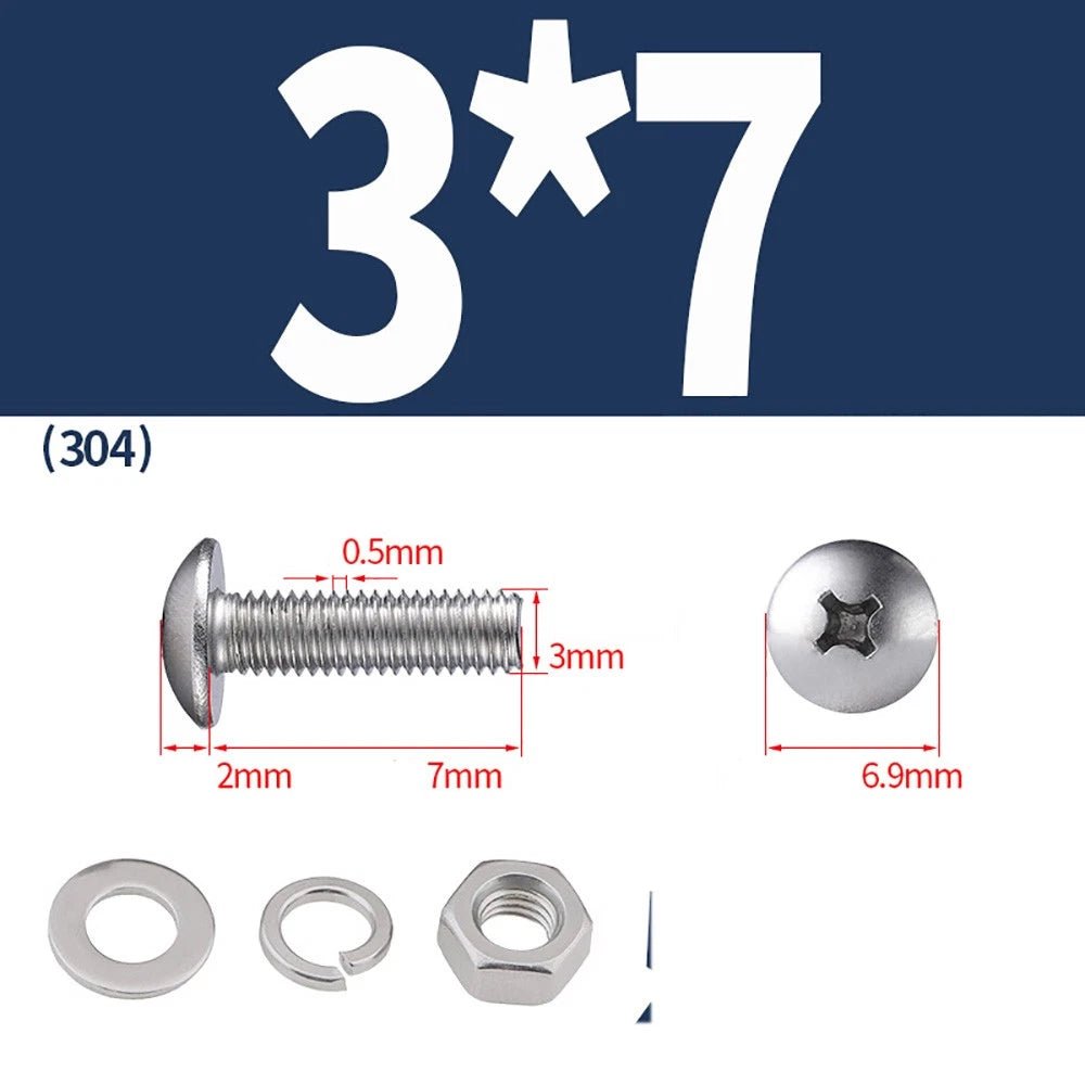M2–M4 Phillips Truss Head Machine Screws with Hex Nuts & Washers – A2 Stainless Steel - HomeDIYer