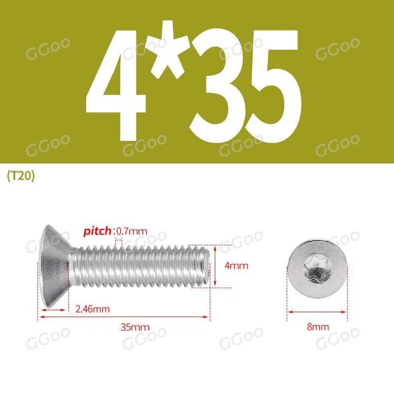 A2 Stainless Steel Torx Countersunk Flat Head Machine Screws M2 M2.5 M3 M4 M5 M6 M8 DIN 965 — 4mm to 60mm