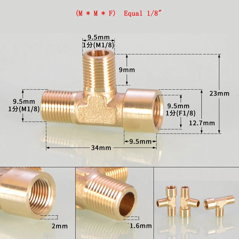 Brass Tee Pipe Fittings – NPT Thread, 1/8" to 2", M/F Configurations