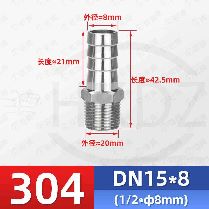 BSP Male Thread Stainless Steel Barb Hose Tail Connector — 1/8" to 4"