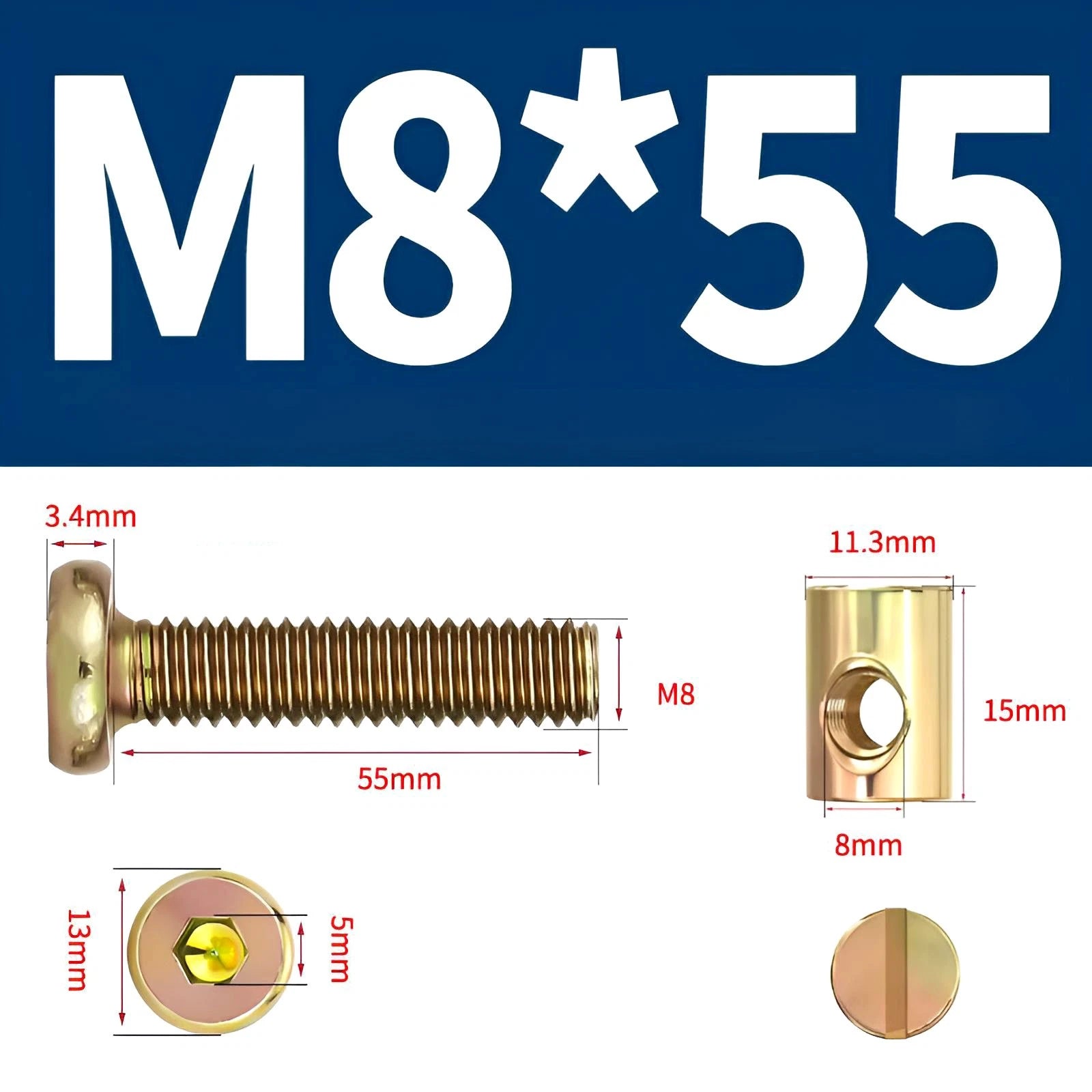 M6 M8 Galvanised Furniture Connecting Bolts with Barrel Nuts | Slotted & Phillips | 8mm–120mm