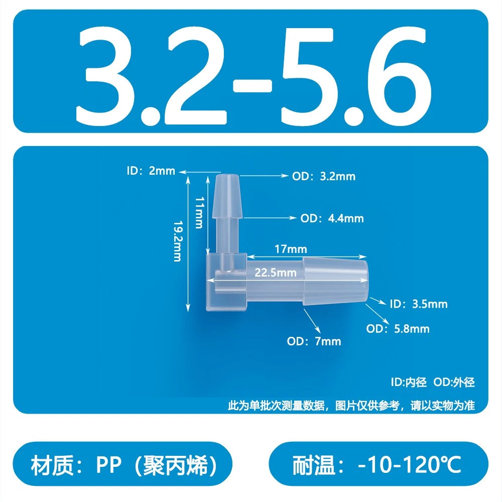 90° Elbow Plastic Barbed Joiner Reducer Connector Pipe Tube Hose Water 1.6-25mm
