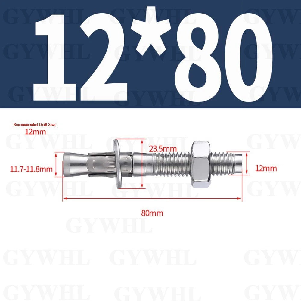 Hex Head Expansion Anchor Bolts — M6 to M20, Stainless Steel A2 & Zinc Plated, Extra Long