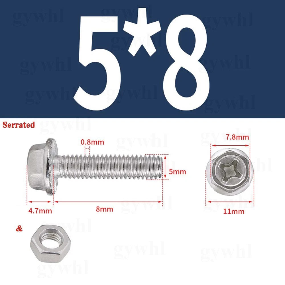 Phillips Hex Flange Bolts with Hex Nuts — Serrated & Smooth, M3–M8