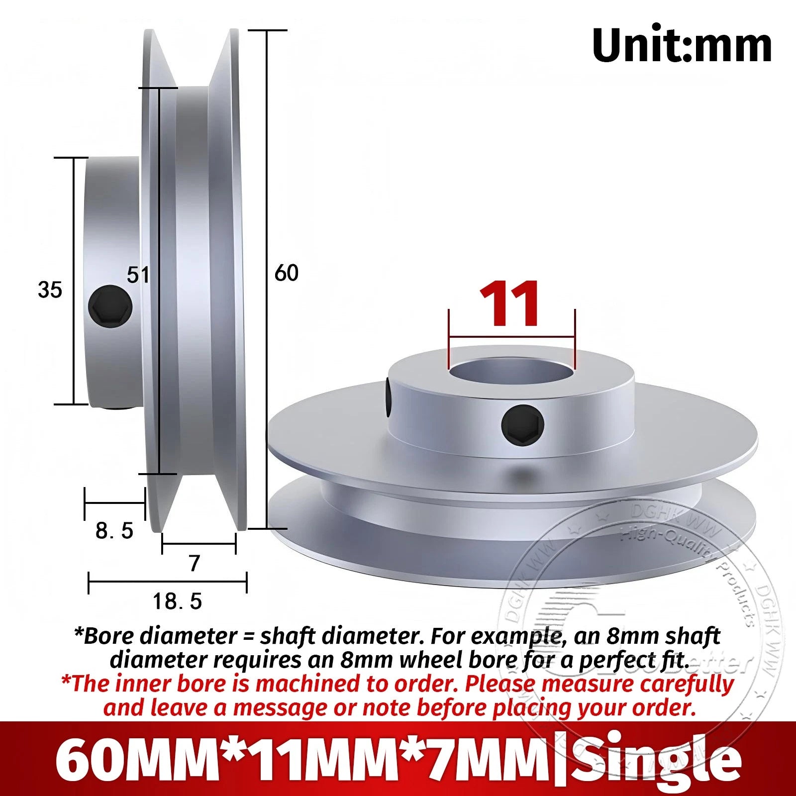 V Grooved Pulley Aluminum Round Belt Pulleys For 7mm Belt Single/Double Grooved