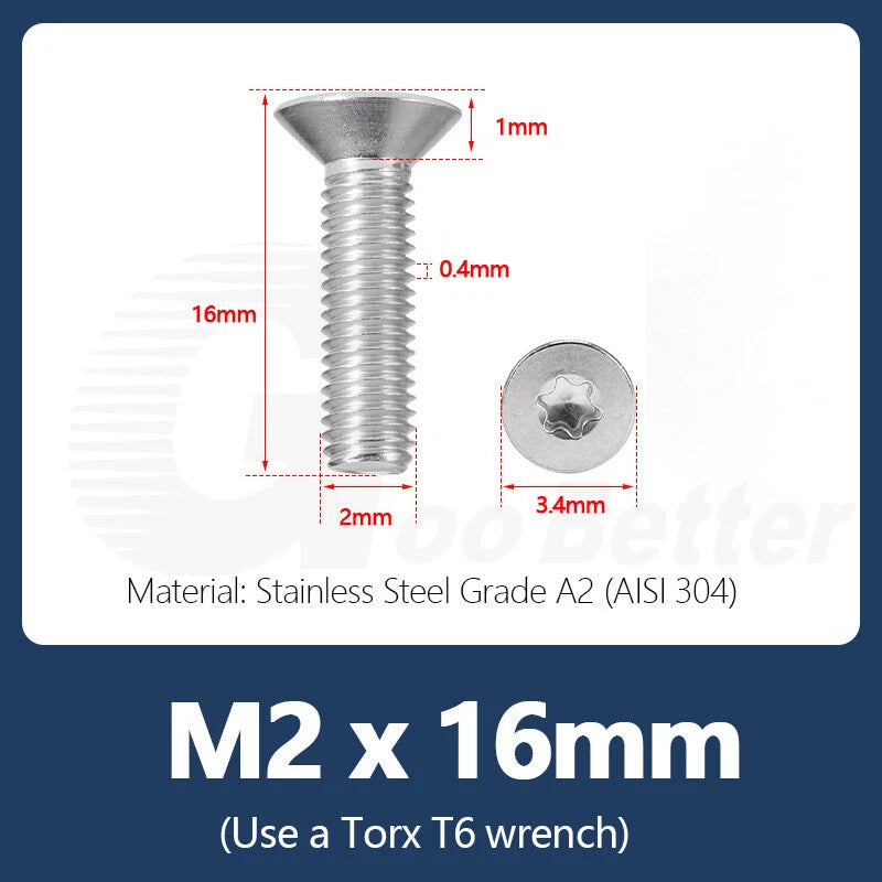 M1.4–M12 Torx Countersunk Machine Screws – A2 Stainless Steel, DIN 965 (3–100mm)
