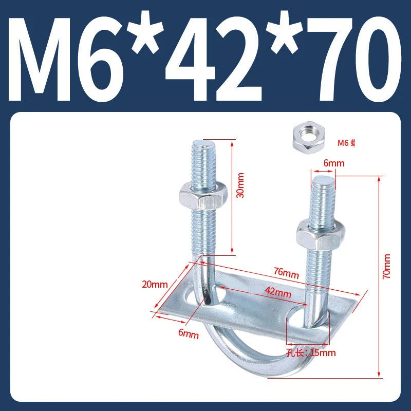 Round U-Bolts Sets Steel 16mm-219mm Inner Width M6 M8 M0 M12 with Nut, Plate