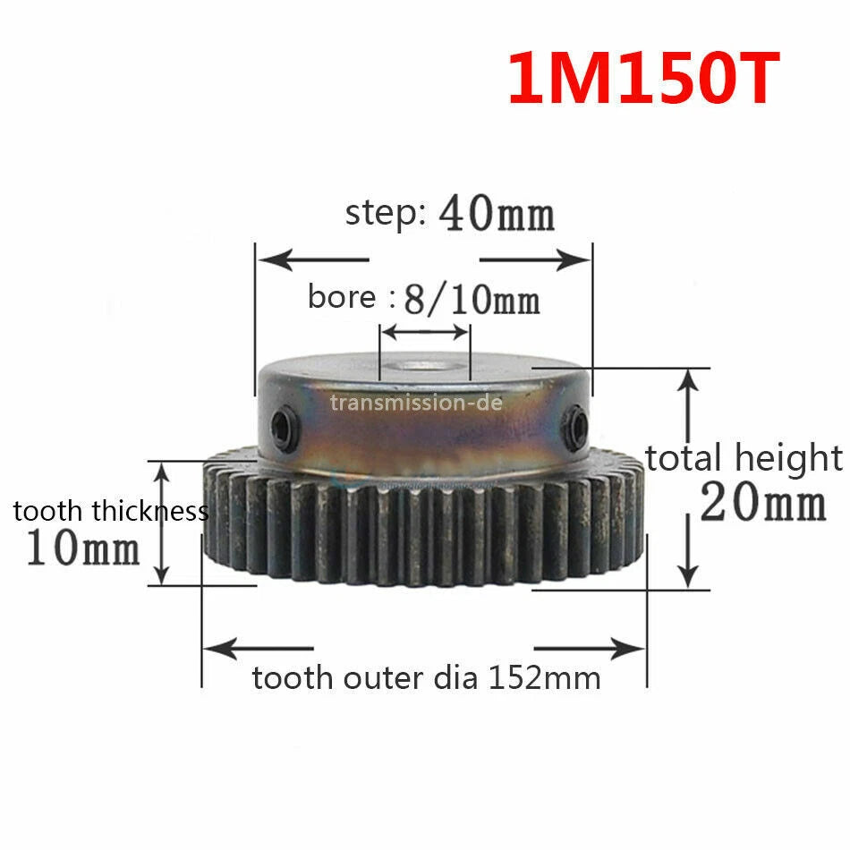 0.5/1 Mod Pinion Gear 10T-150T Spur Gear with Step 45# Steel Transmission Gear
