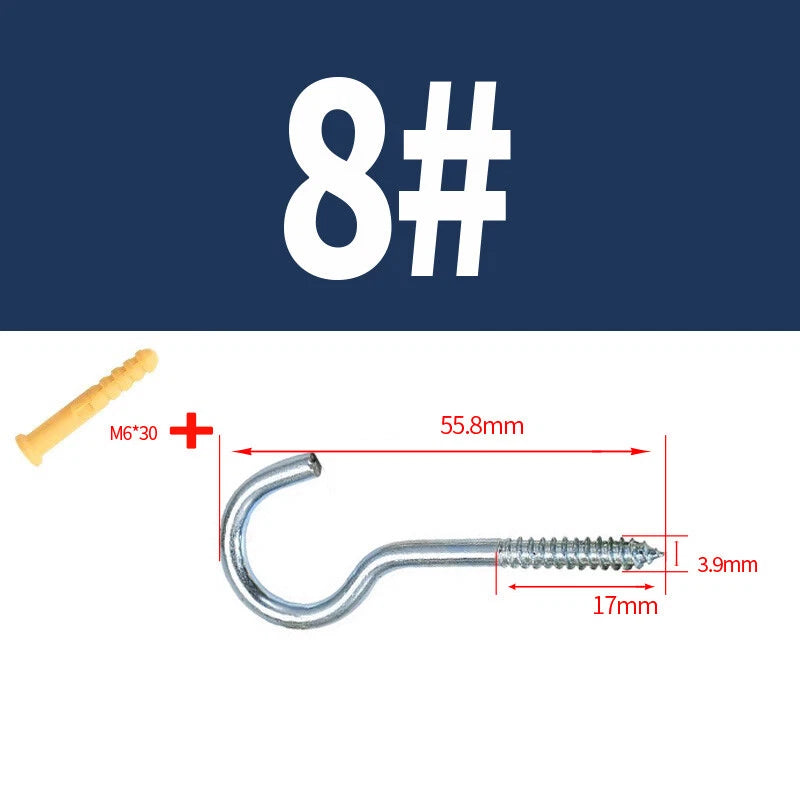 Zinc Screw Eyes & Hooks — Metric Wood Thread, 16–105mm, Hook & Eye with Optional Wall Plug