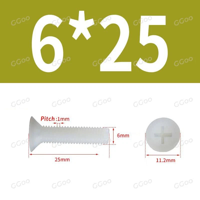 White Nylon Phillips Flat Head Machine Screws DIN 965 — M2.5 M3 M4 M5 M6 M8