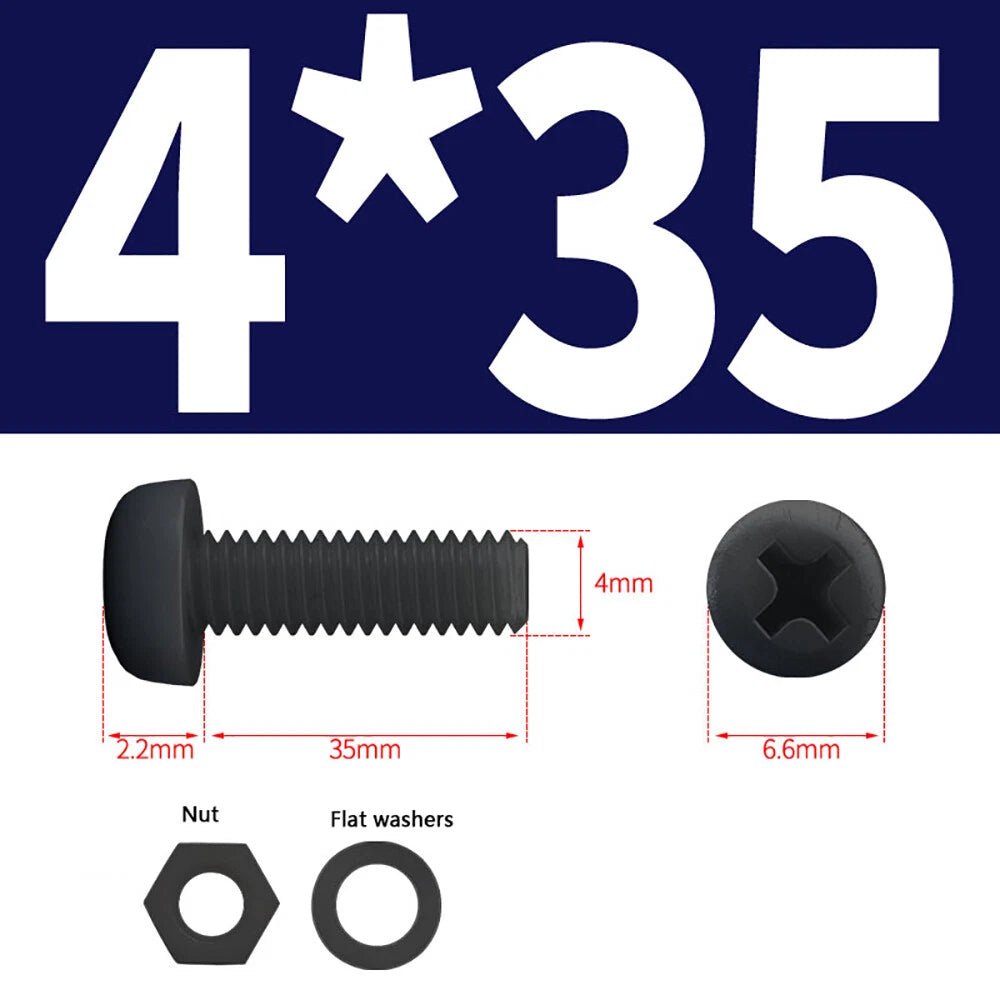 M4 M5 Nylon Phillips Pan Head Machine Screws with Hex Nuts and Flat Washers – White & Black - HomeDIYer