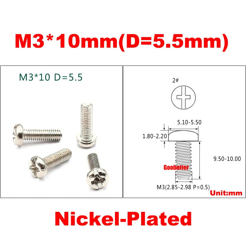 M3 Phillips Pan Head Machine Screws – 3mm to 43mm, Multiple Coatings (100–500 PCS)