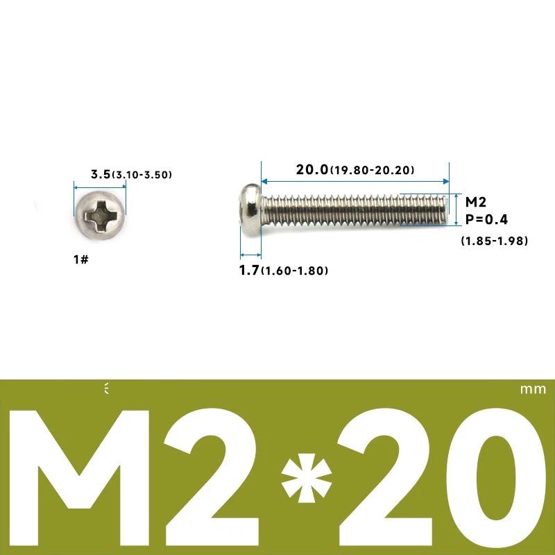 M1–M2.5 Pan Head Phillips Machine Screws – A2 Stainless Steel (304), Fully Threaded - HomeDIYer