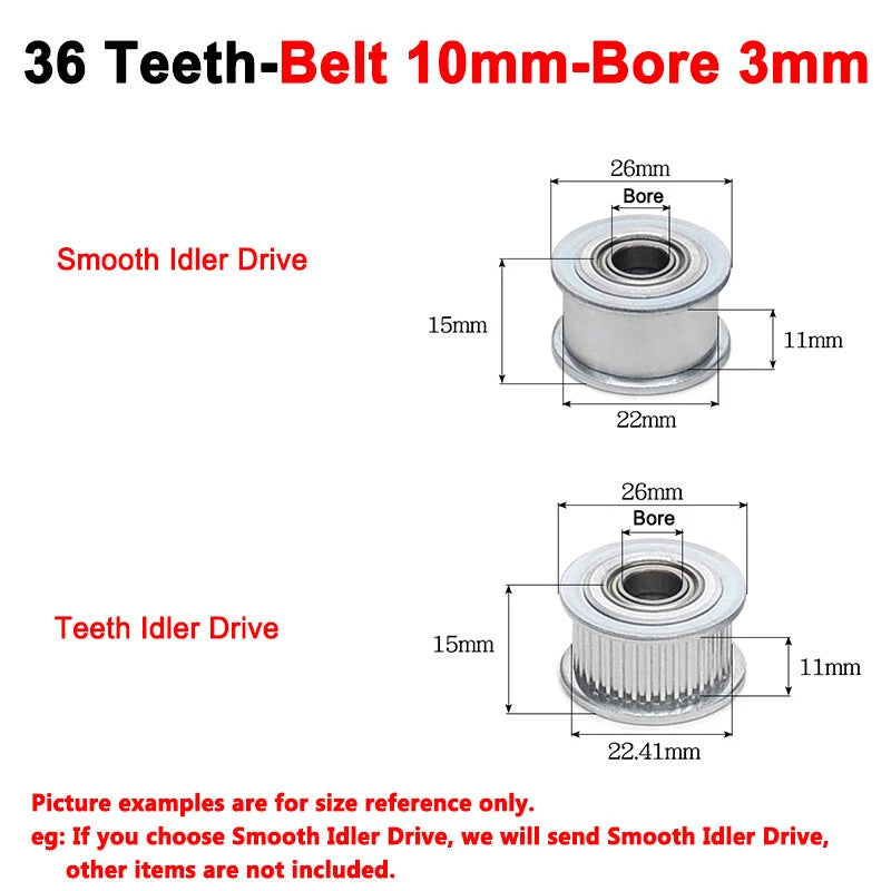 2GT Smooth-Tooth Idler Pulley 16Tooth - 40Tooth Bore 3mm 4mm 5mm 6mm 7mm 8mm