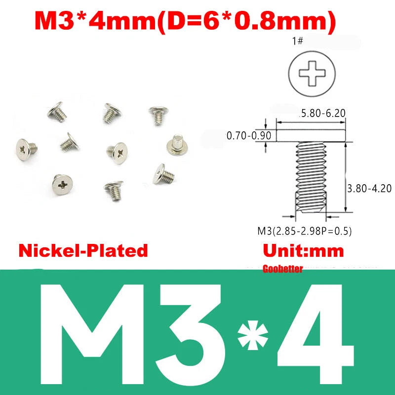 CM2/CM2.5/CM3/CM4 Ultra Thin Wafer Flat Head Phillips Screws – For Laptop & Computer Repair (M2–M4)