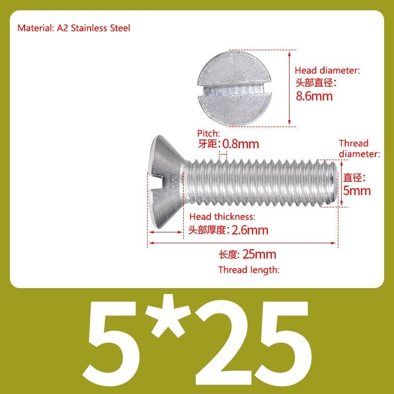 A2 Stainless Steel Slotted Countersunk Screws DIN 963 | M4 M5 M6 - HomeDIYer