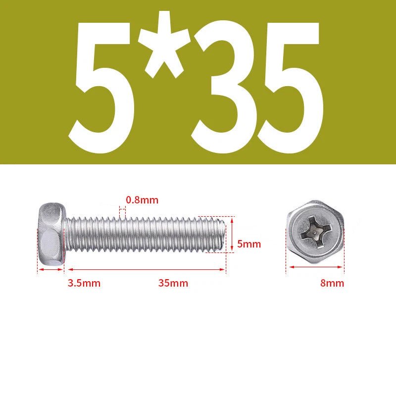 A2 Stainless Steel Hex Head Machine Screws – M3 M4 M5 M6 M8, Fully Threaded (304 Grade) - HomeDIYer