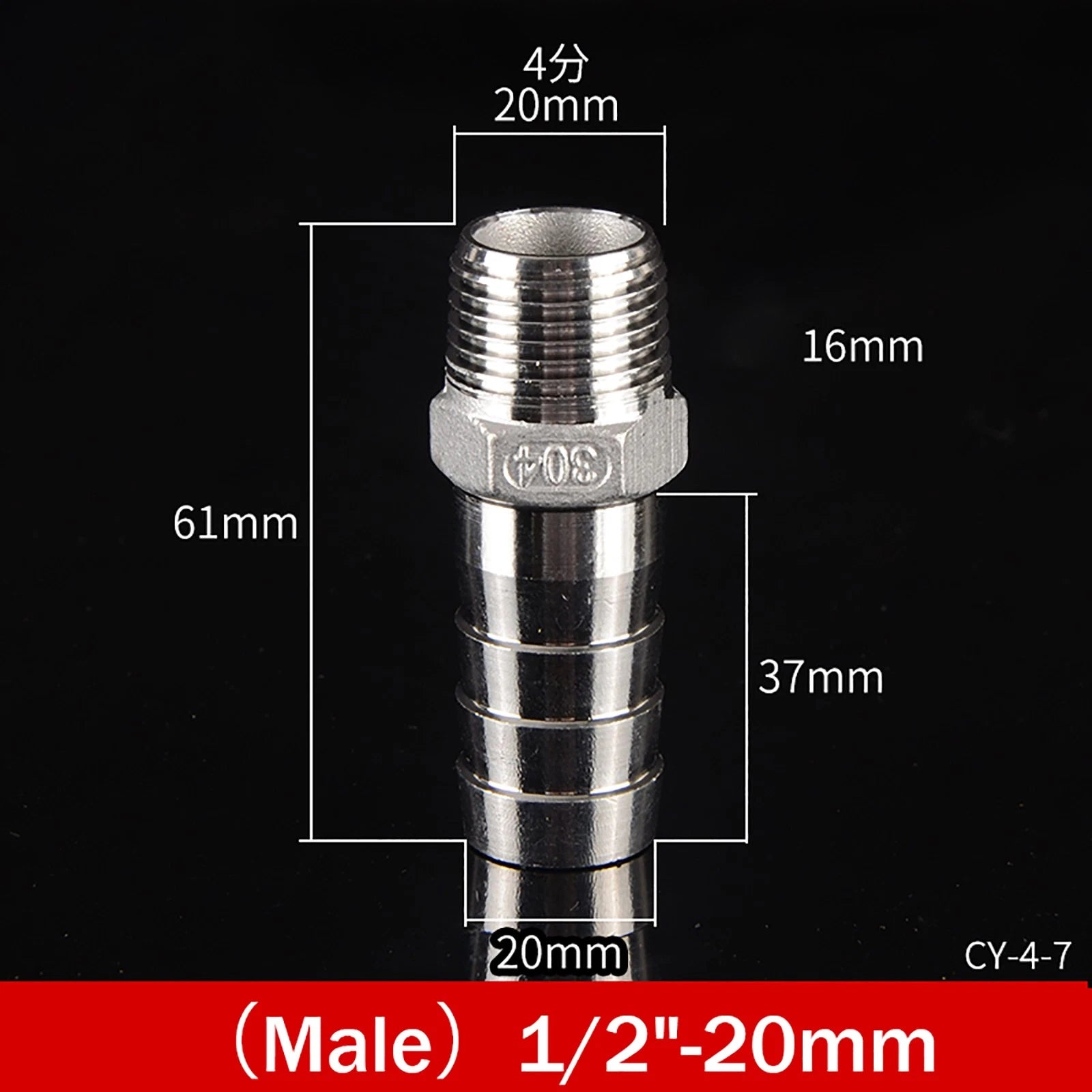 BSP Male Taper Thread x Hose Tail Adapter Fittings — Stainless Steel 304