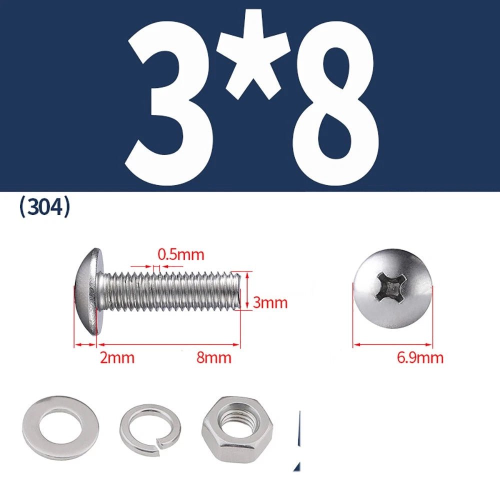 M2–M4 Phillips Truss Head Machine Screws with Hex Nuts & Washers – A2 Stainless Steel - HomeDIYer