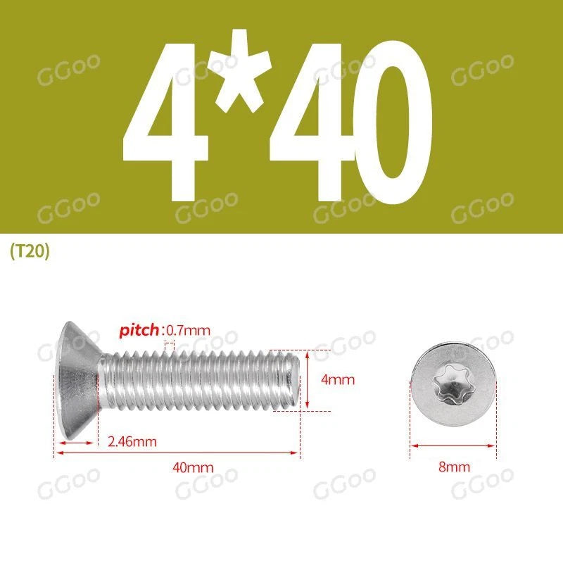 A2 Stainless Steel Torx Countersunk Flat Head Machine Screws M2 M2.5 M3 M4 M5 M6 M8 DIN 965 — 4mm to 60mm
