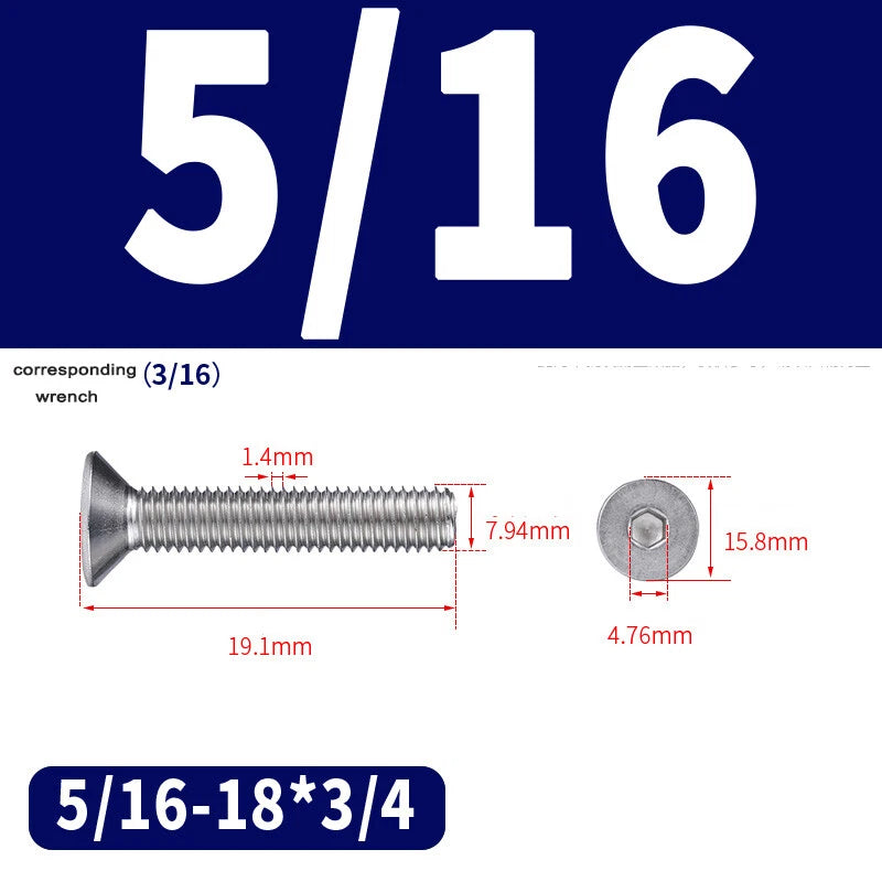 UNC Countersunk Socket Cap Screws A2 Stainless Steel — #2-56 to 5/16-18