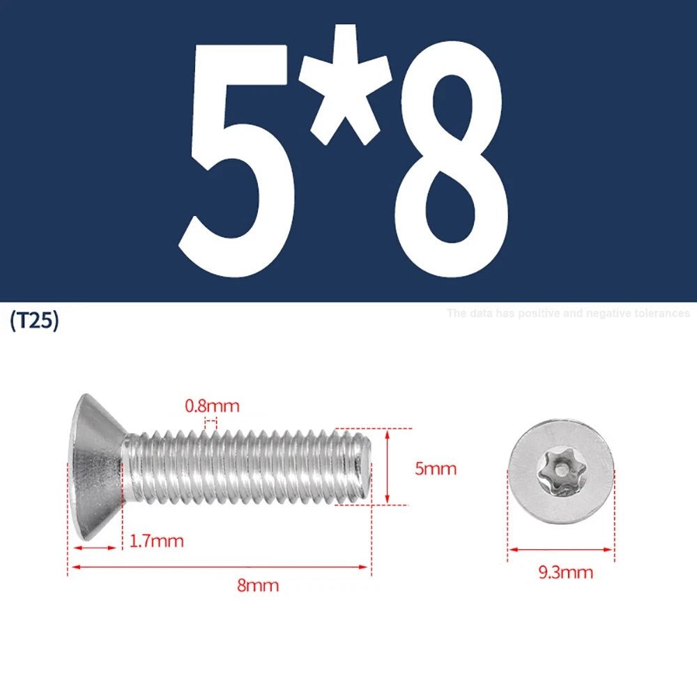 M3–M8 Pin Torx Countersunk Flat Head Machine Screws | A2 Stainless Steel - HomeDIYer