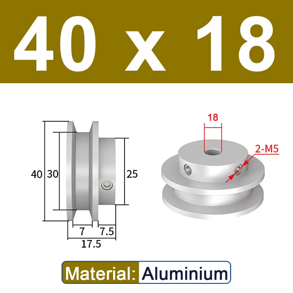 OD 20mm-100mm Aluminium V-Groove Pulley With Fixed Screw for 5mm/6mm Width Belt