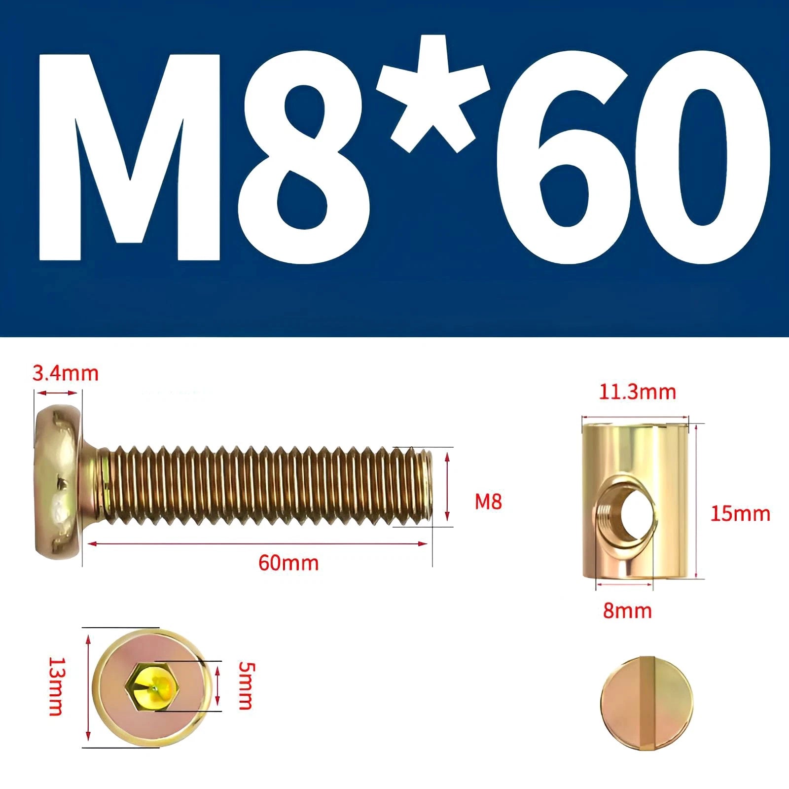 M6 M8 Galvanised Furniture Connecting Bolts with Barrel Nuts | Slotted & Phillips | 8mm–120mm