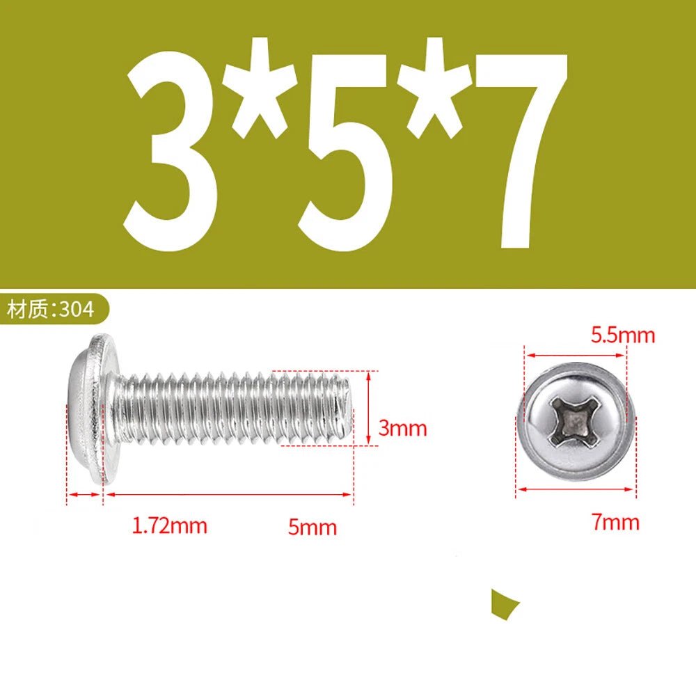 Phillips Flanged Button Head Screws M1.4–M6 | 304 Stainless Steel - HomeDIYer