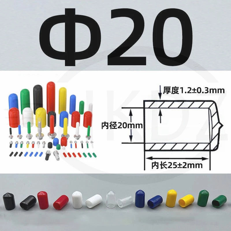 PVC End Caps for Screws, Bolts, Rods, Tubes & Cables – Thread Cover Protector, Rubber Plastic Caps (12-114mm, Multiple Colors)